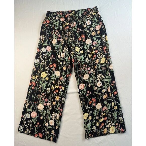 Loft Womens Relaxed Fit Size Small Joggers Pants Black Floral Nature Flowers - Picture 1 of 7